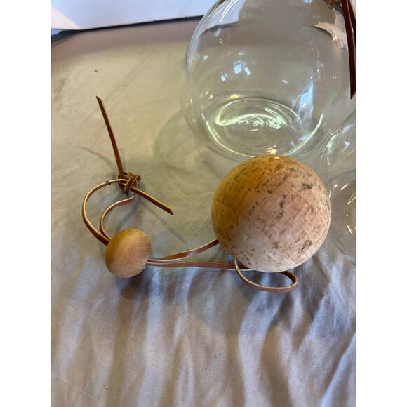 Vintage Set of 2 Pair Pyrex Glass Decanters Leather Bound Cork Ball Stoppers - Picture 2 of 4